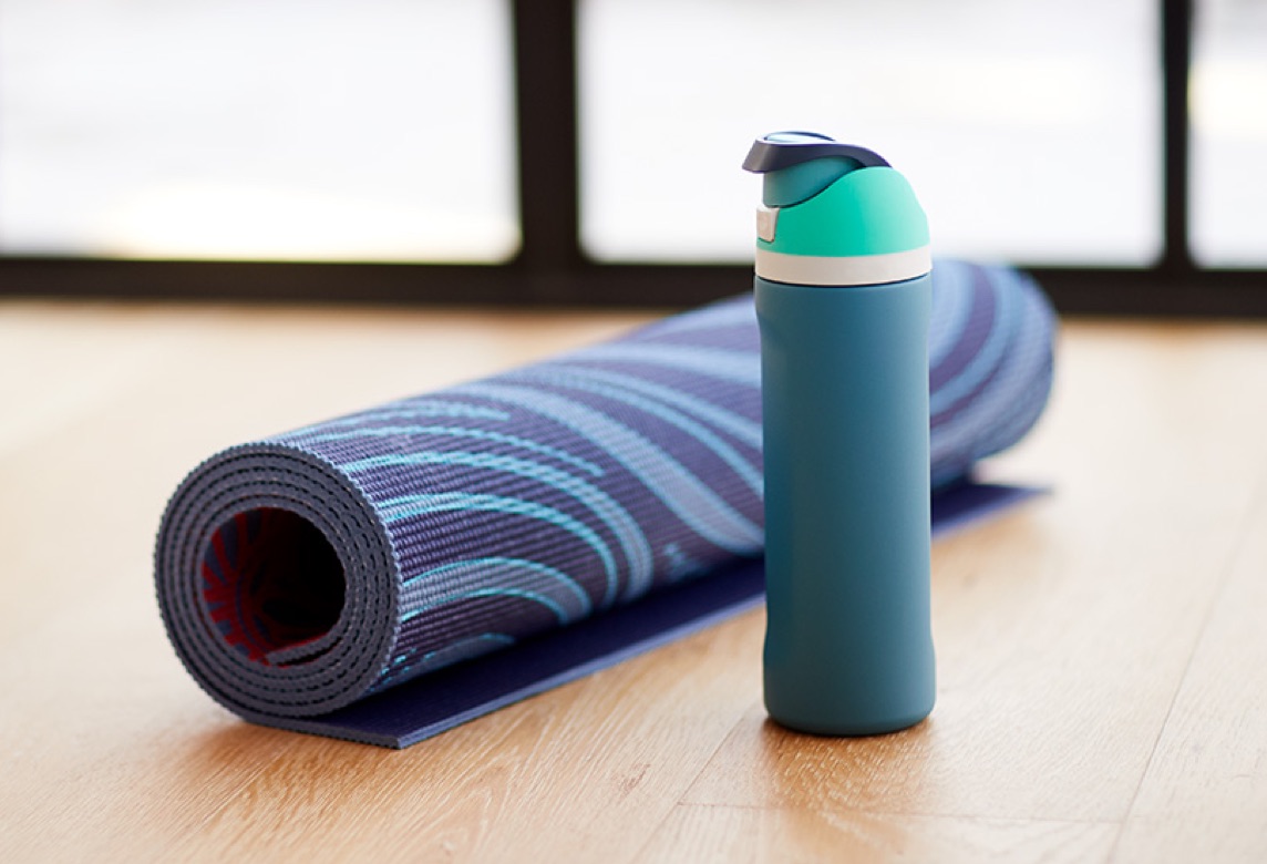 Yoga mat and water bottle